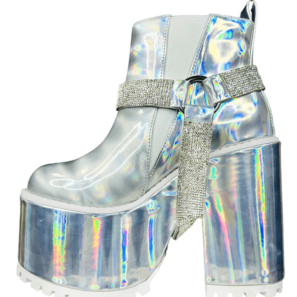 YRU Holographic Platform Ankle Boots